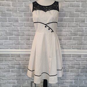 Bbonlinedress White Sleeveless Rockabilly Fit and Flare Dress Black Lace Med NEW
